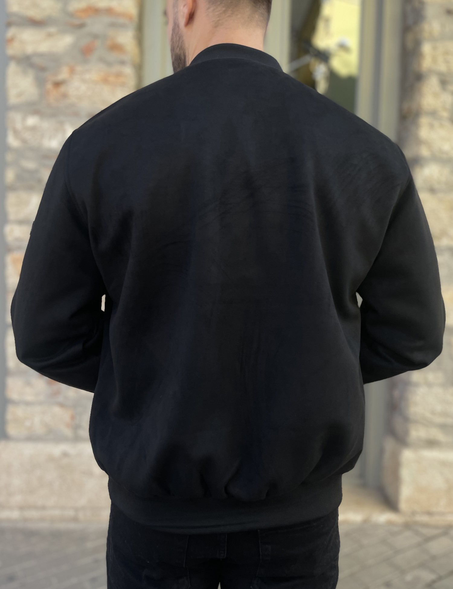 Ανδρικό μαύρο σουέτ μπουφάν Bomber HM264049 φωτογραφία